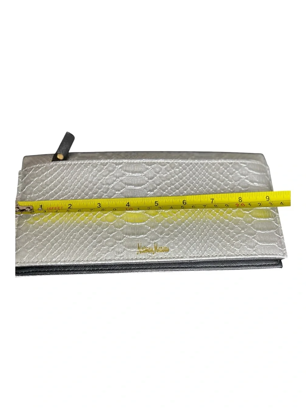 NEIMAN MARCUS Metallic Silver Snake Embossed Travel Wallet Organizer 9”x5” NWT